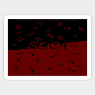 Soca Music with Musical Notes on Black and Red Pattern - Soca Mode Sticker